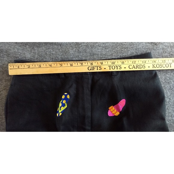 Deane & White 100% Linen‎ Pants Black Cropped Embroidered Flip Flops Womens 8 - Picture 14 of 16